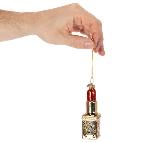 Decorazione per albero di Natale: flacone di profumo e rossetto con stampa leopardata, 11 cm, 2 pezzi | Floristik24.it
