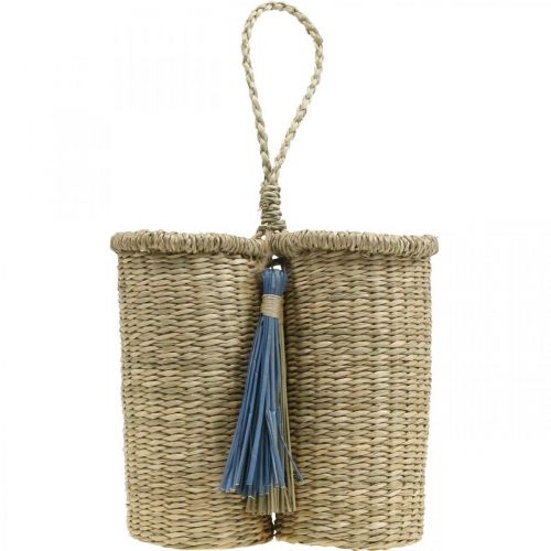 Prodotto Portabottiglie in erba marina, cesto per bottiglie intrecciato, decorazione da balcone, cesto decorativo per appendere la natura, blu H20cm W22cm