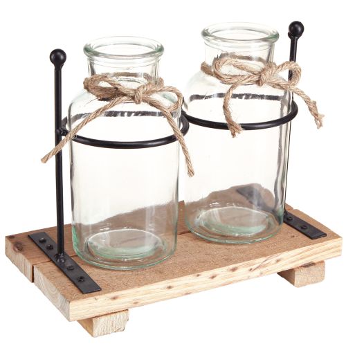 Prodotto Vaso per bottiglie bottiglie decorative in vetro legno 23x12x19,5 cm 2 pezzi