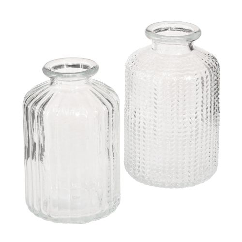 Floristik24 Mini vasi in vetro vaso bottiglia con decoro retrò H9cm 4 pezzi