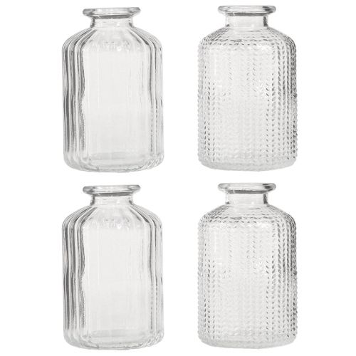Floristik24 Mini vasi in vetro vaso bottiglia con decoro retrò H9cm 4 pezzi