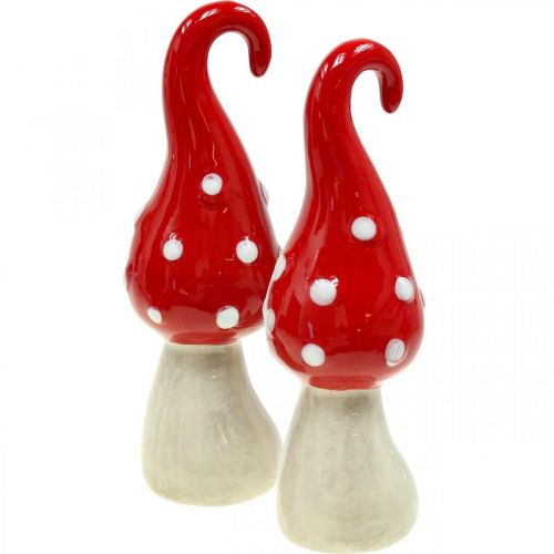 Funghi decorativi in ceramica fungo rosso bianco Ø5cm H15.5cm 2pz