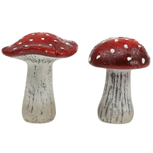 Floristik24 Funghi in ceramica rosso, bianco H12,5cm 2 pezzi