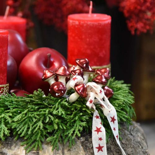 Floristik24 Funghi velenosi su filo rosso, bianco metallizzato 2 cm 48 pz