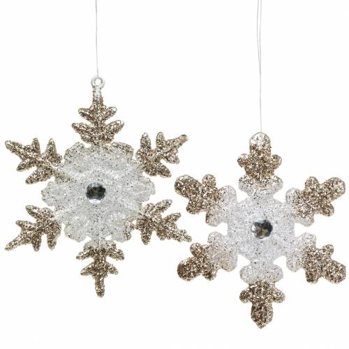 Decorazione albero di Natale fiocco di neve glitter perla 2 pezzi