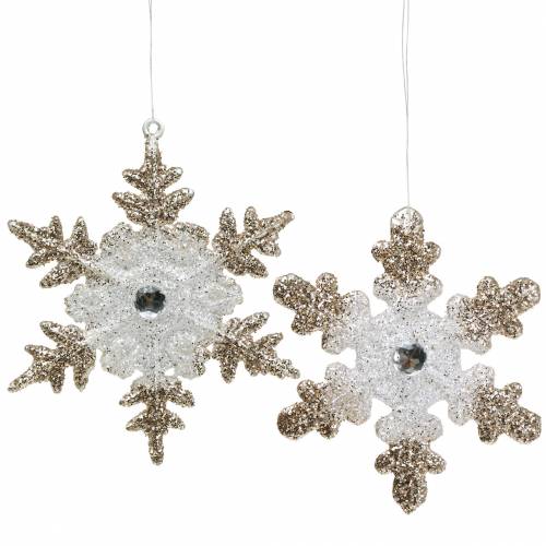 Prodotto Decorazione albero di Natale fiocco di neve glitter perla 2 pezzi