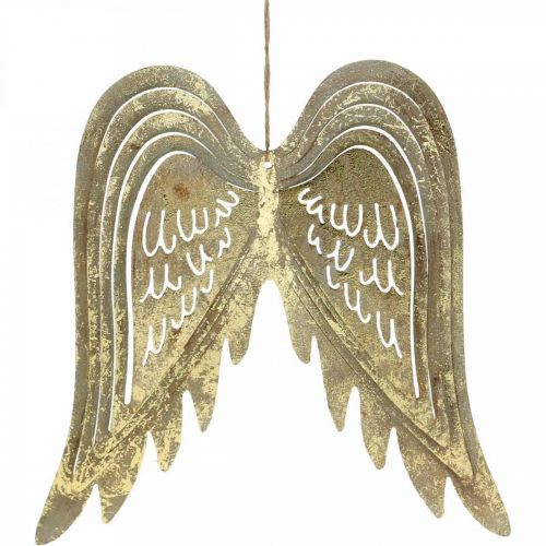 Floristik24 Ali d'angelo decorazioni natalizie, decorazioni in metallo, ali da appendere dorate, aspetto antico H29,5 cm L28,5 cm