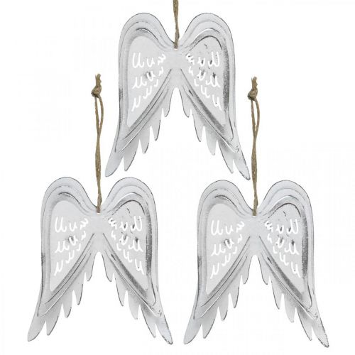 Floristik24 Ali d'angelo da appendere, decorazioni natalizie, ciondoli in metallo bianco H11.5cm L11cm 3 pezzi