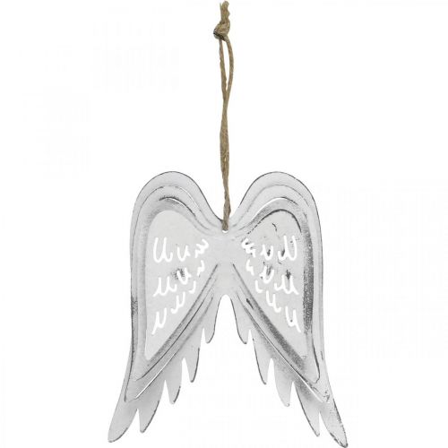 Floristik24 Ali d'angelo da appendere, decorazioni natalizie, ciondoli in metallo bianco H11.5cm L11cm 3 pezzi