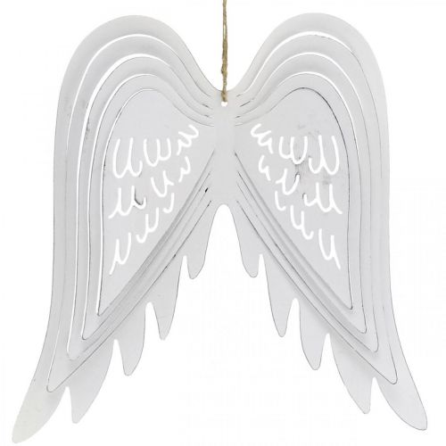 Ali da appendere, decorazione dell'Avvento, ali d'angelo in  metallo Bianco H29,5 cm L28,5 cm-01519