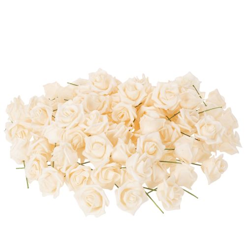 Rosa artificiale color crema, fiore con stelo di 10 cm, 100 pezzi | Floristik24.it
