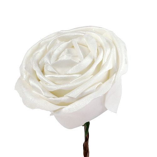Rosa in schiuma bianca con madreperla Ø10cm 6 pz