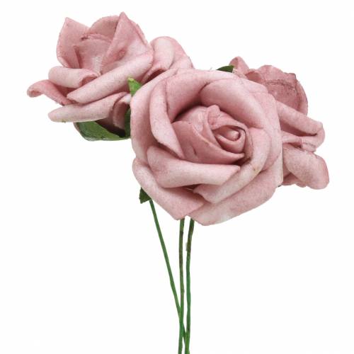 Floristik24 Rosa in schiuma Ø3,5 cm rosa antico 48 pz