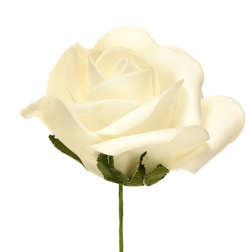 Rose di schiuma con stelo fiori di schiuma crema Ø7,5cm 18 pezzi