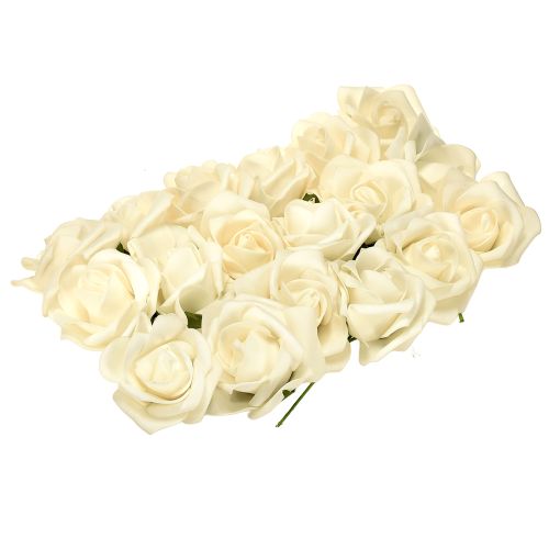 Prodotto Rose di schiuma con stelo fiori di schiuma crema Ø7,5cm 18 pezzi