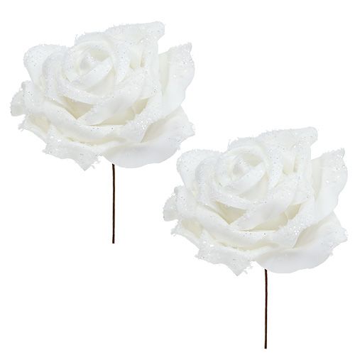 Floristik24 Foamrose bianco Ø10cm nevicato 6 pezzi