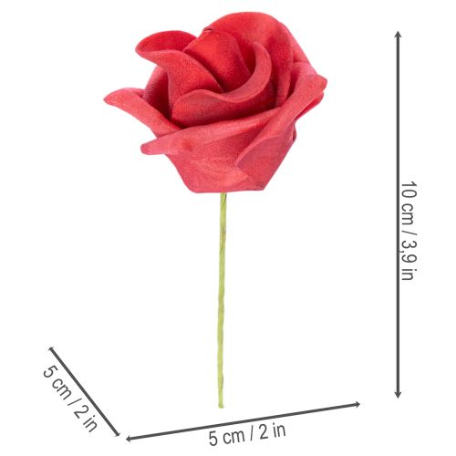 Rosa artificiale rossa con stelo, 5 cm, 100 pezzi | Floristik24.it