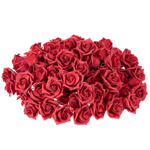 Rosa artificiale rossa con stelo, 5 cm, 100 pezzi | Floristik24.it