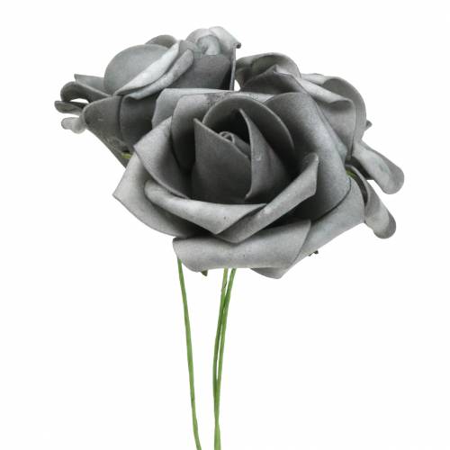 Rosa in schiuma Ø7,5 cm grigio 18 pz