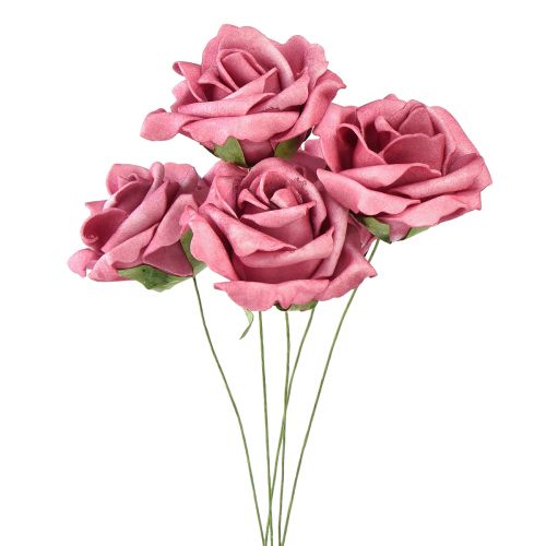 Floristik24 Rose in schiuma su filo mini rose rosa antico Ø5cm 27 pz