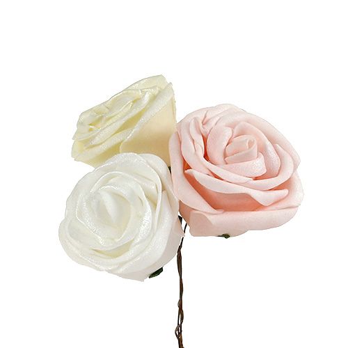 Floristik24 Rose in schiuma mescolano Ø6 cm bianco, crema, rosa madreperla 24 pezzi
