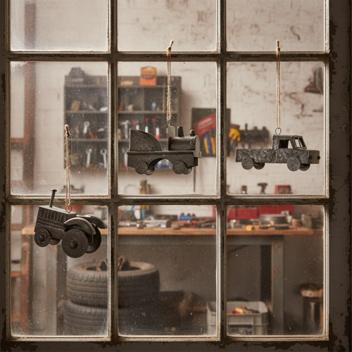 Prodotto Macchinine decorative vintage in metallo da appendere, misure assortite, 9-10 cm, 4 pezzi