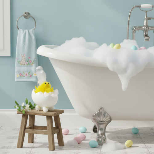 Prodotto Decorazione pasquale a forma di pulcino, pulcino in ciniglia nella vasca da bagno, giallo, 9 cm