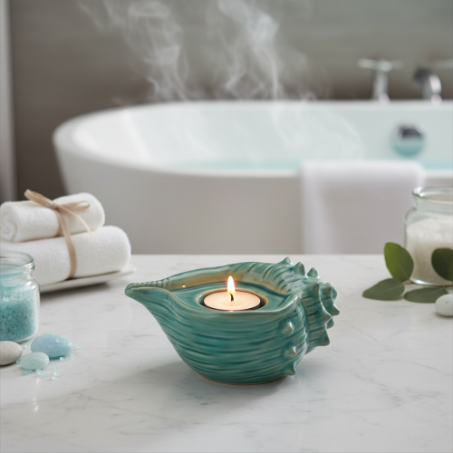 Prodotto Portacandele decorativo a forma di conchiglia, da tavolo, per bagno, soggiorno, 16 cm