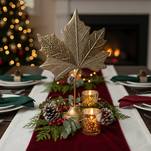 Prodotto Decorazione da tavola decorazione foglia d'acero autunnale dorata anticata 58 cm × 39 cm