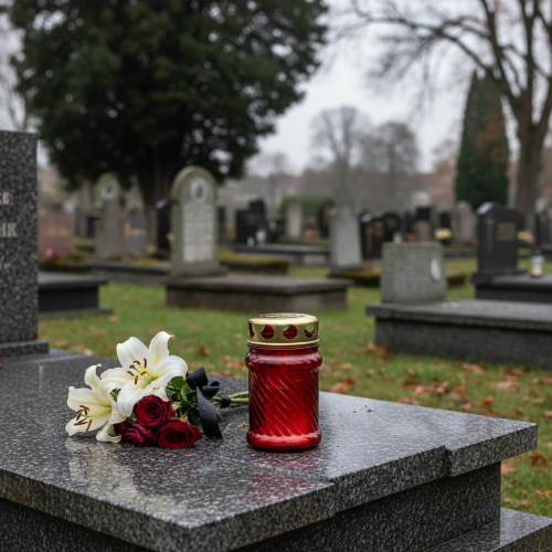 Prodotto Candela funebre antivento con decorazione per una lunga durata di combustione sulla tomba, 11 cm, 12 pezzi