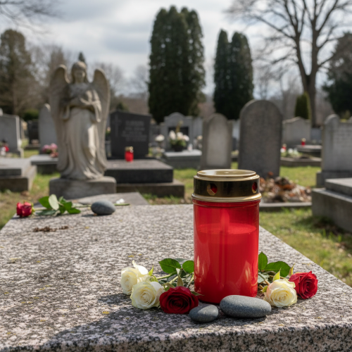 Prodotto Luce tombale a LED con timer candela da cimitero per batteria rossa H12,5cm