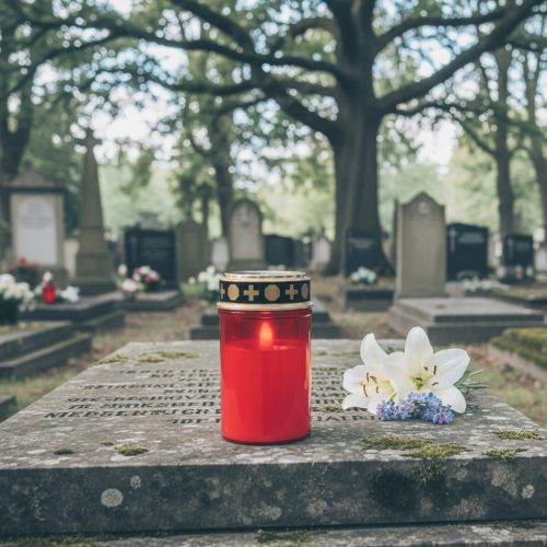 Prodotto Luce tombale a LED con timer candela da cimitero per batteria rossa H12,5cm