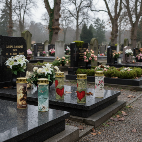 Prodotto Candela funeraria con motivo decorativo, decorazione per funerale, Ø6cm H17cm, 6 pezzi