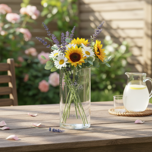 Prodotto Vaso alto in vetro, semplice cilindro in vetro utilizzabile come vaso per fiori o oggetto decorativo, 20 cm