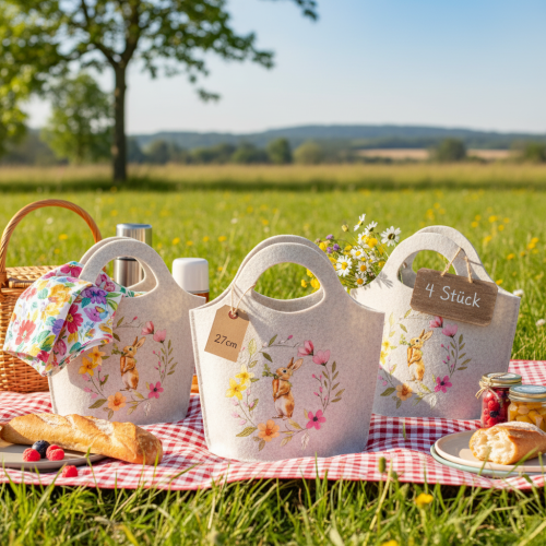 Prodotto Borsa in feltro con adorabile coniglietto pasquale, adatta per la primavera e l'estate, 27 cm, 4 pezzi