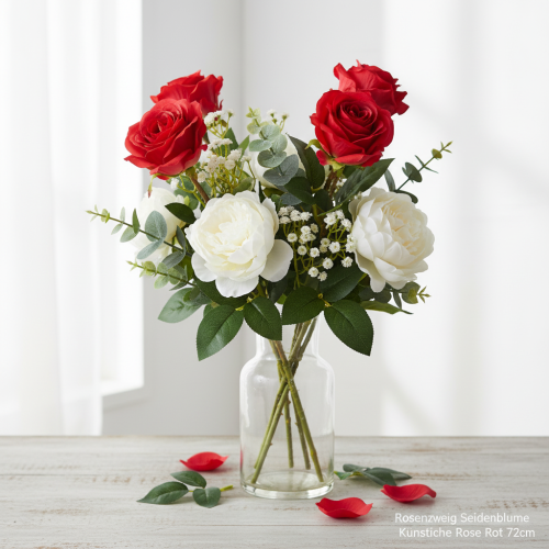 Prodotto Ramo di rosa fiore di seta rosa artificiale rossa 72 cm