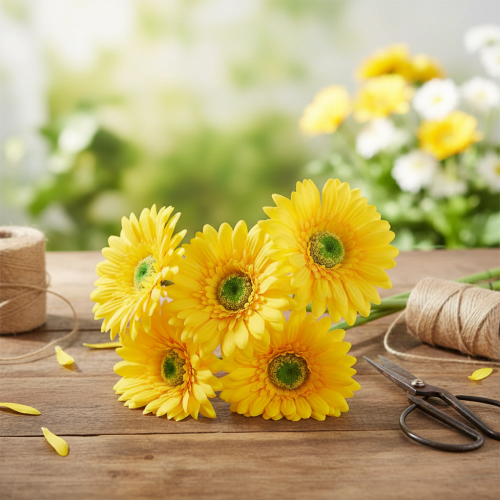 Prodotto Fiori Artificiali Gerbera Sole Giallo Fiore Da Giardino 47cm