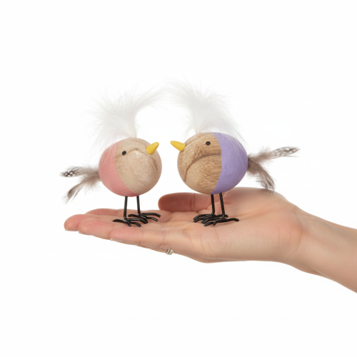 Prodotto Uccellino decorativo in legno con piume e corpo colorato per decorazione da tavola, 10 cm, 6 pezzi