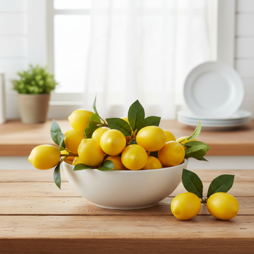 Prodotto Ramo di limone decorativo da 16 cm, frutti artificiali 3 pezzi
