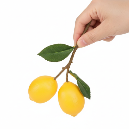 Prodotto Ramo di limone decorativo da 16 cm, frutti artificiali 3 pezzi