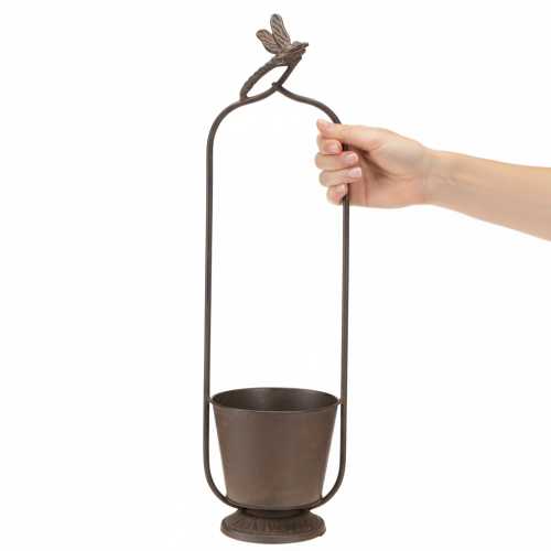 Prodotto Fioriera vintage con traliccio, decorazione a libellula, in metallo, Ø16/H62cm