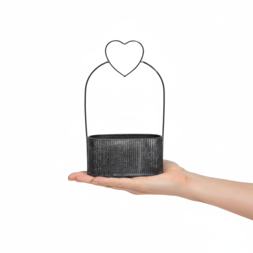 Prodotto Ciotola ovale decorativa in metallo con cuore, nera, 20/16 cm, set da 2