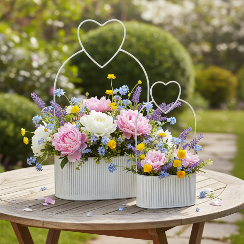 Prodotto Ciotola ovale decorativa in metallo con cuore, bianca, 20/16 cm, set da 2