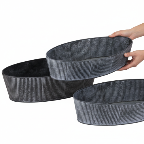 Prodotto Ciotola ovale in metallo, nera e grigia, stile vintage, 32,5/37 cm, set da 2.