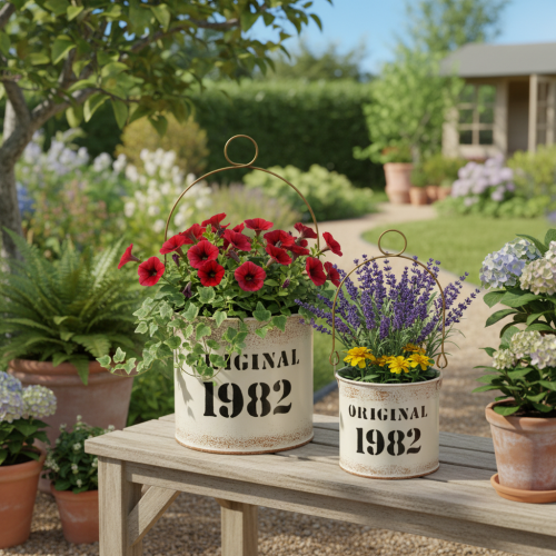 Prodotto Secchiello decorativo con manico “Original 1982” color crema Ø12/10cm, set da 2 pezzi