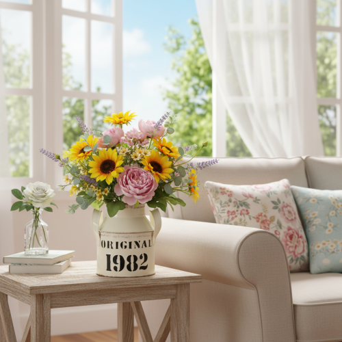 Prodotto Brocca decorativa in metallo “Originale 1982” color crema ruggine, altezza 13 cm, 2 pezzi