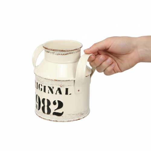 Prodotto Brocca decorativa in metallo “Originale 1982” color crema ruggine, altezza 13 cm, 2 pezzi