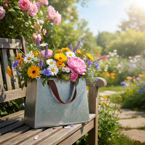 Prodotto Borsa decorativa, argento, bianco, marrone, metallo, vaso per piante, L22cm, 2 pezzi