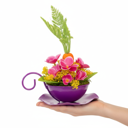 Prodotto Tazza decorativa in metallo Ø16cm H9cm con piattino, colore viola, 2 pezzi