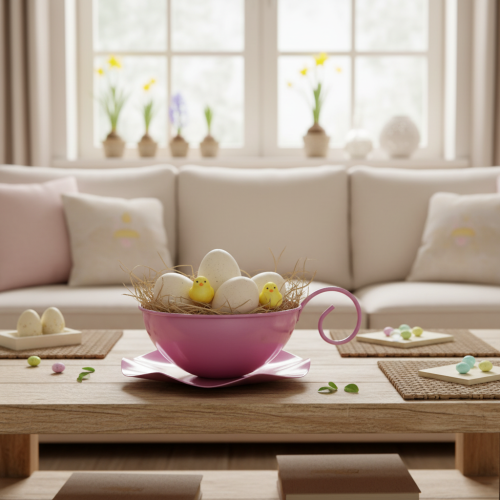 Prodotto Tazza in metallo Ø16cm H9cm Tazza decorativa con piattino Rosa 2 pezzi